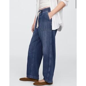 Gap Blue Denim Elastic Waist Barrel Jeans-Size L